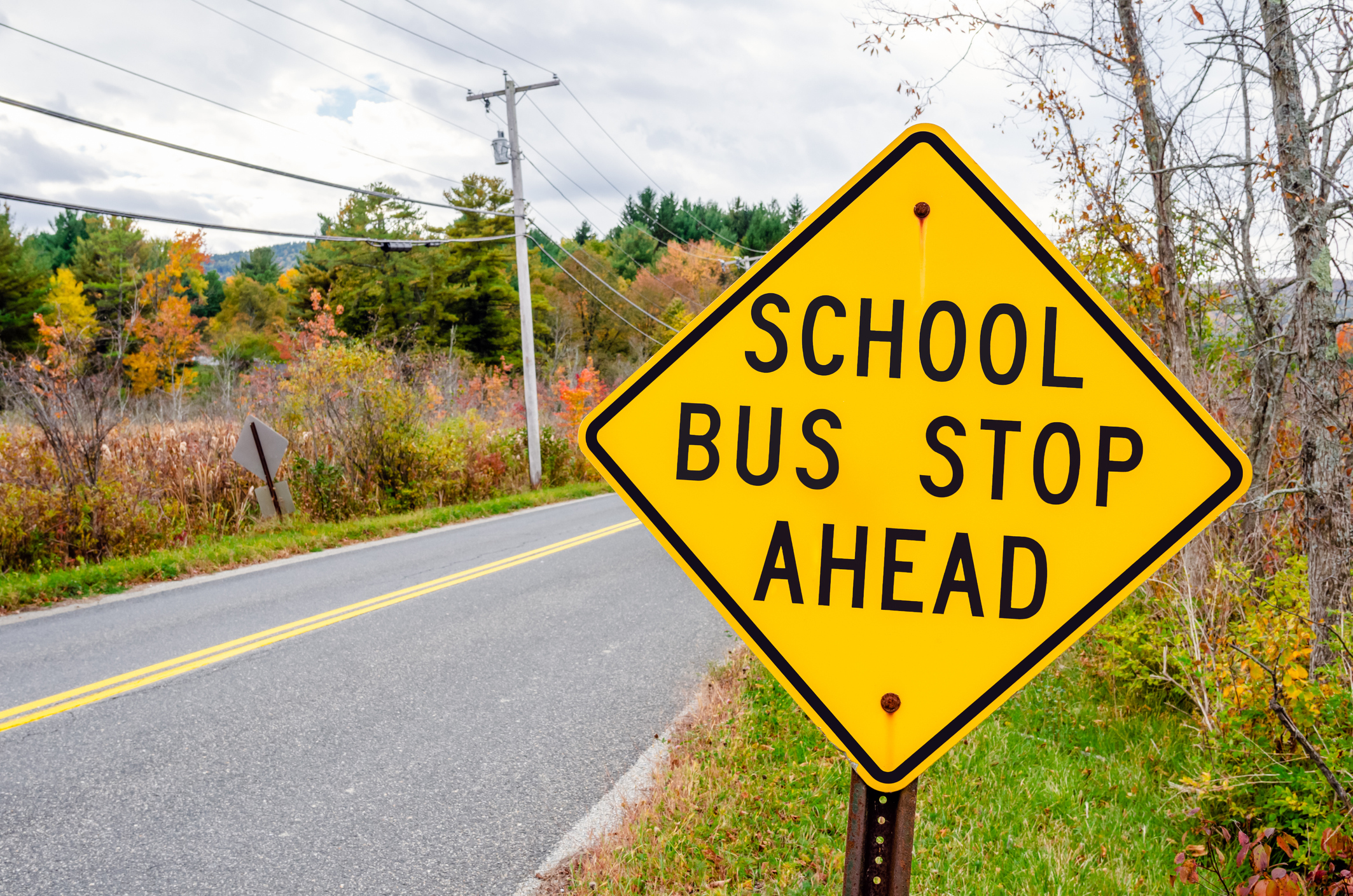 School Bus Stop Ahead Sign